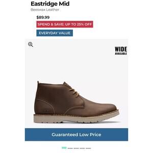 Clarks Eastridge Mid Boots Mens Size 11.5W Brown Beeswax Leather Chukka Ankle